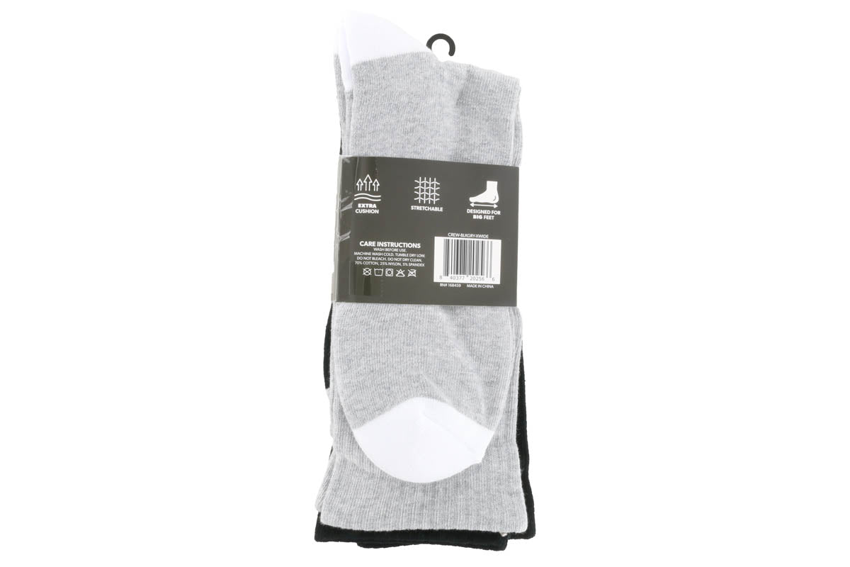 Michael Ellis BIG Crew Socks Black/Grey 3-Pack - Extra Wide