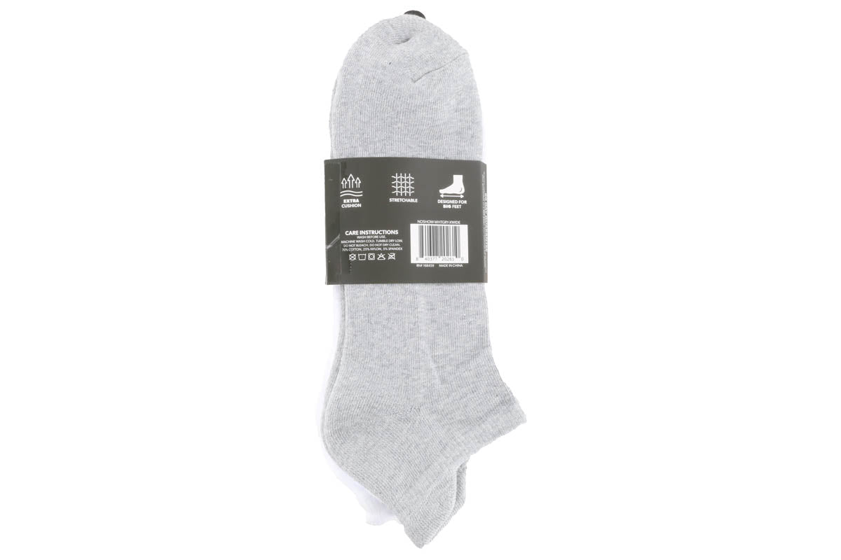 Michael Ellis BIG No Show Socks White/Grey 3-Pack - Extra Wide