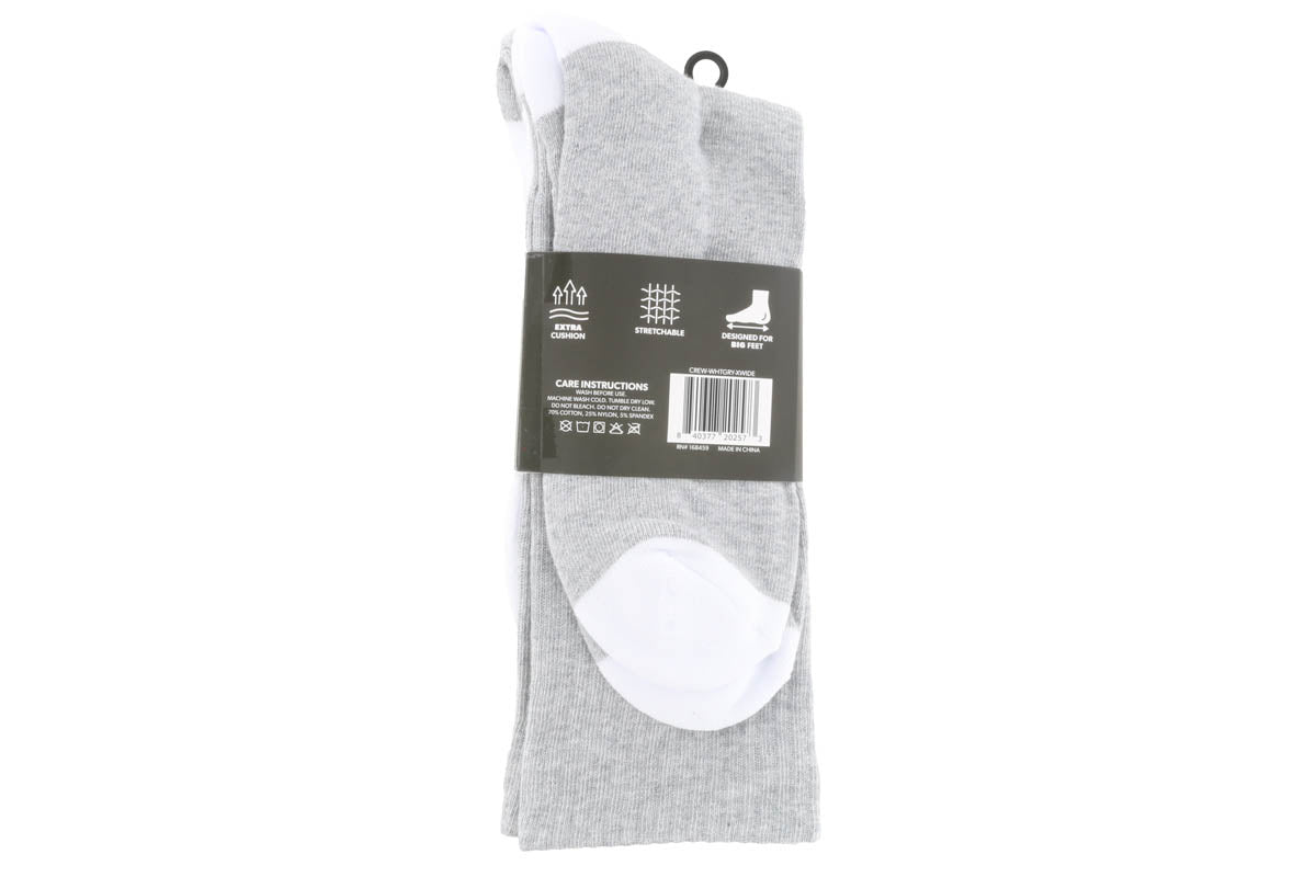 Michael Ellis BIG Crew Socks White/Grey 3-Pack - Extra Wide