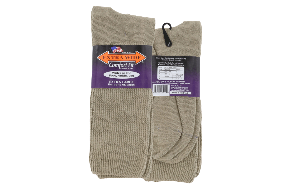 Extra Wide Socks Crew Tan 2BigFeet