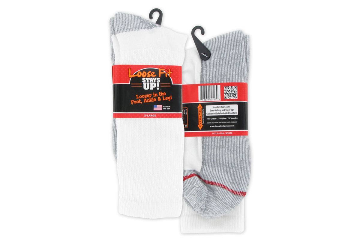 Extrawide Loose Fit Stays Up Cotton Crew Sock (Unisex) - White XL Extrawide Loose Fit Stays Up Cotton Crew Sock (Unisex) - White XL